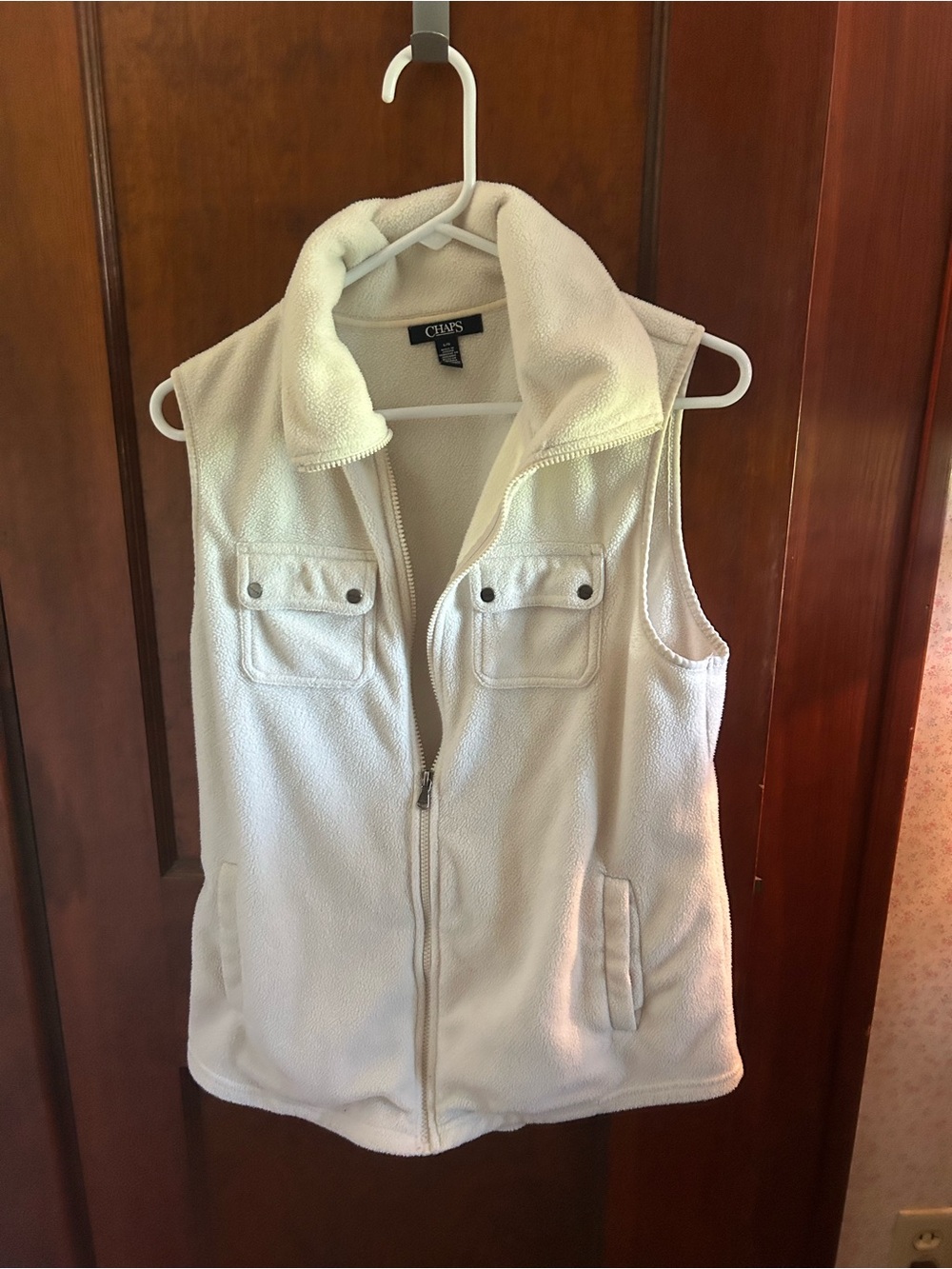 Chaps Cream Fleece Zip-Up Vest